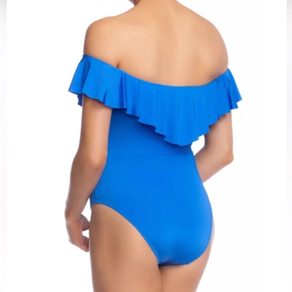 Trina Turk Monaco Ruffle Top Swimsuit size 14 Royal Blue - Picture 2 of 9
